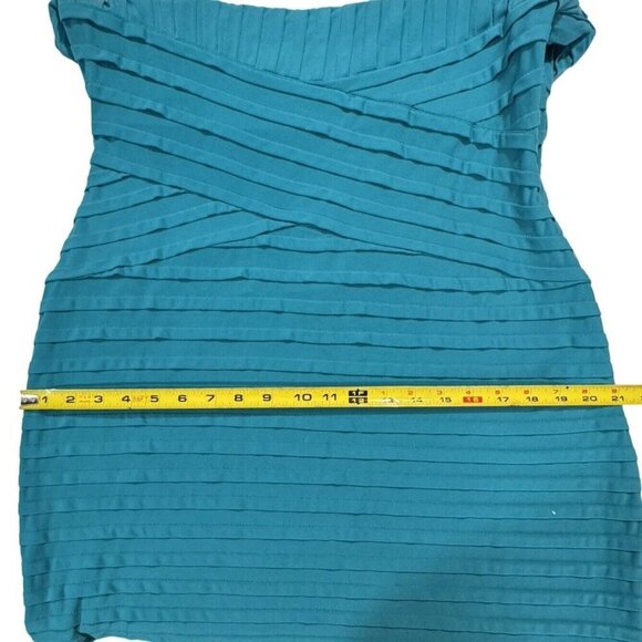 CALVIN KLEIN‎ Teal Bandage Dress Sz 0/2 Pleated Crossover Waist PinTuck Slinky - Picture 13 of 14